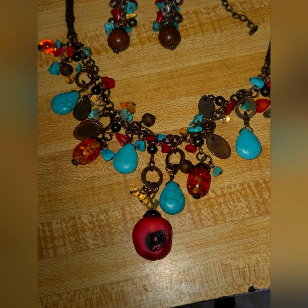 Bohemian Multicolor Beaded Necklace, Bracelet & Earring Set.. Gorgeous HANDMADE